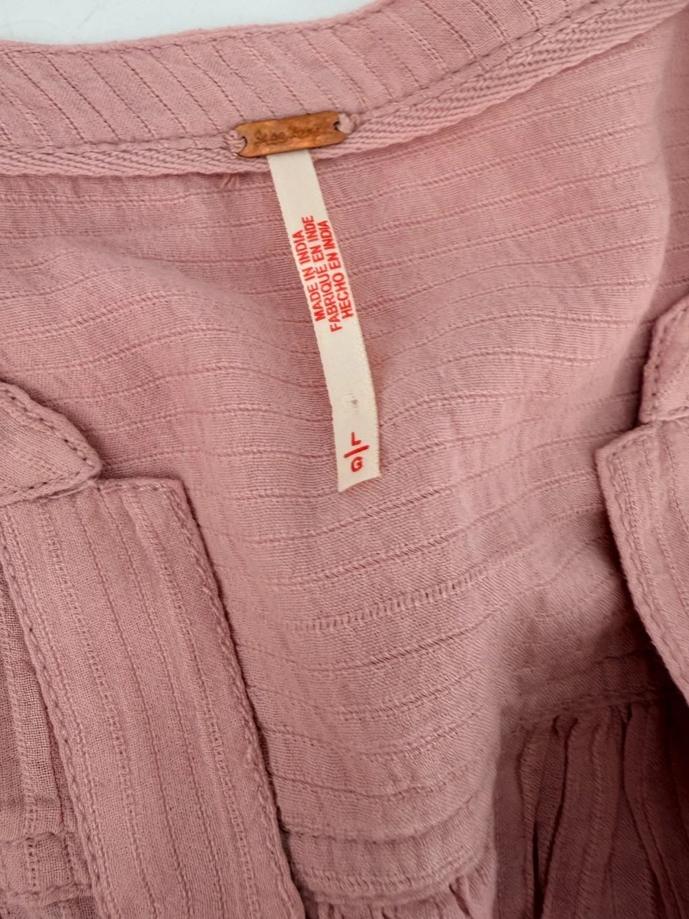 Free People Pink Little Cloud 100% Cotton Cropped Blouse Top Large